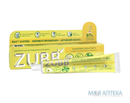 Зубна паста Zubb Біоактивна 90 г, зі смаком жасмину, біл. чаю та м`яти