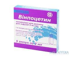 Винпоцетин конц. д/р-ра д/инф. 5 мг/мл амп. 2 мл, пачка №5