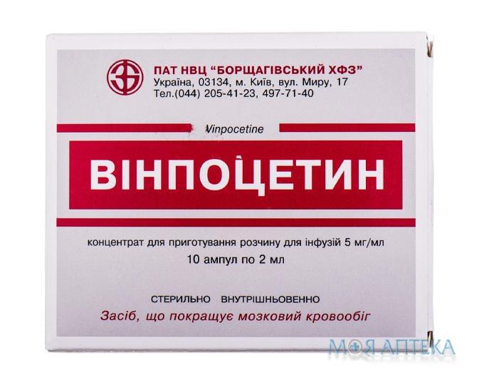 Вінпоцетин конц. д/п р-ну д/інф 5 мг/мл амп. 2 мл, касета у пачці №10