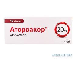 Аторвакор таблетки, в / плел. обол., по 20 мг №40 (10х4)