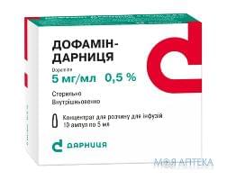 Дофамін-Дарниця конц. д/р-ну д/інф. 5 мг/мл амп. 5 мл, у коробці №10