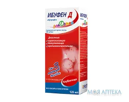 Ібуфен Д сусп. оральн. 100 мг/5 мл фл. скл. 120 мл, з ложкою-дозатором №1