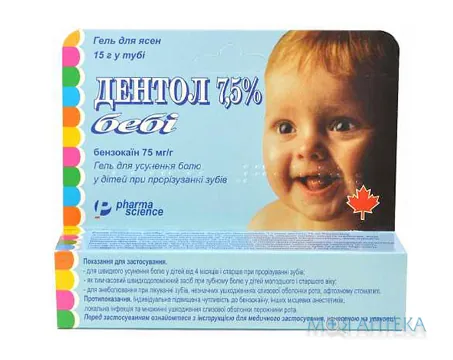 Дентол 7,5% гель д/ясен по 75 мг/г по 15 г у тубах