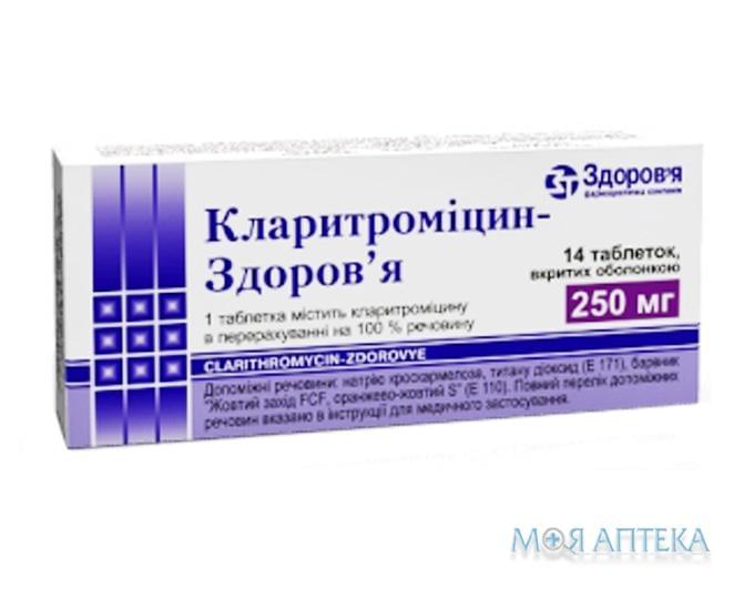 Кларитромицин-Здоровье табл. п/плен. оболочкой 250 мг блистер №14