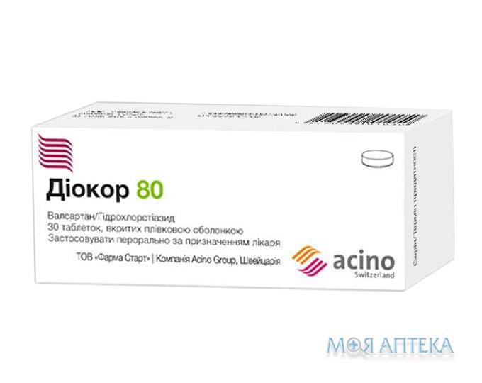 Діокор 80 таблетки, в/плів. обол., по 80 мг/12,5 мг №30 (10х3)