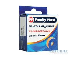 Family Plast Пластир Медичний На Тканинній Основі 2,5 см х 500 см, тілесного кольору з підвісом