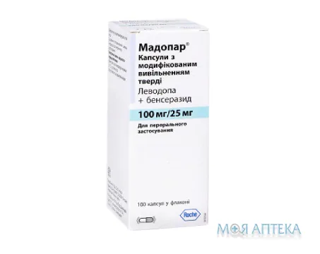Мадопар капс. с модиф. высвоб. 100 мг + 25 мг фл. №100