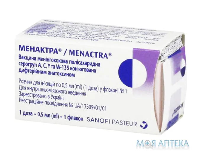Менактра Вакцина менінгококова полісахаридна серогруп A, C, Y та W-135 р-н д/ін. 1 доза фл. 0,5 мл №1