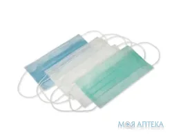 Маска медична 3-х шарова, на резинках, біла, блак., зелен., н/стер. №10