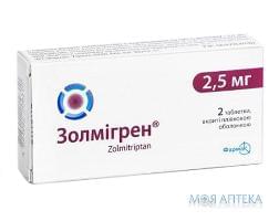 Золмигрен таблетки, в / плел. обол., по 2,5 мг №2 (2х1)
