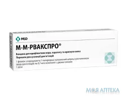 М-М-Рвакспро Вакцина жива пор. д/п сусп. д/ін. 1 доза фл., розч. в шприці з 2-ма голками №1