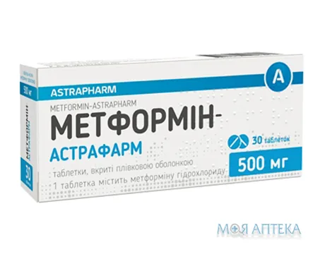 Метформін-Астрафарм табл. в/плів. оболонкою 500 мг №30