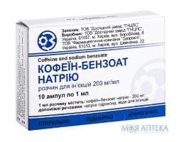 Кофеин-Бензоат Натрия р-р д/ин. 200 мг/мл амп. 1 мл, в блистере в пачке №10