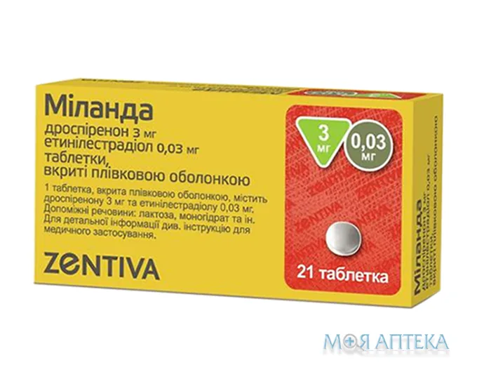 Міланда таблетки, в/плів. обол., 3 мг/0,03 мг №21 (21х1)