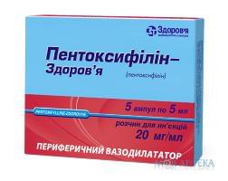 ПЕНТОКСИФИЛЛИН-ЗДОРОВЬЕ раствор д/ин., 20 мг/мл по 5 мл в амп. №5