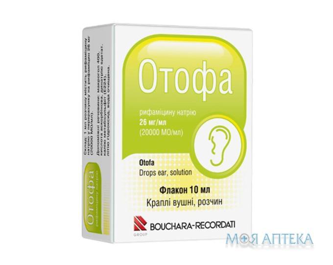 Отофа краплі вуш., р-н, 26 мг/мл (20000 мо/мл) по 10 мл у флак.