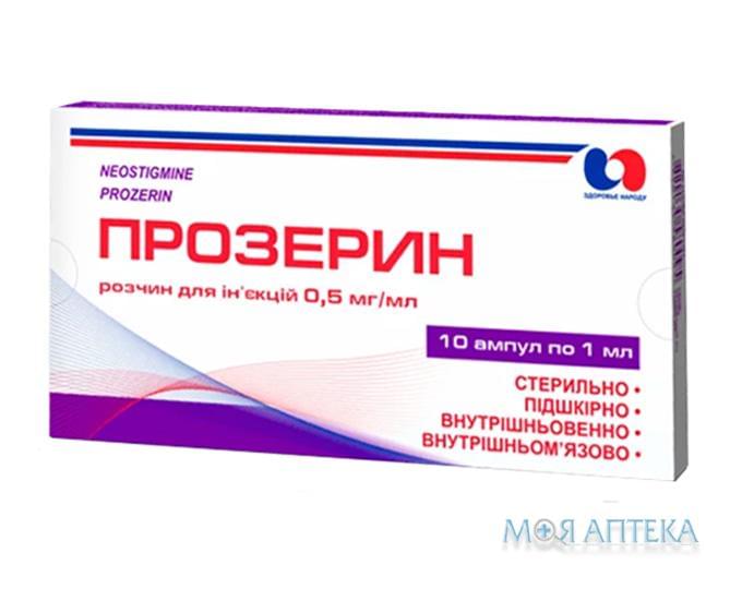 Прозерин р-н д/ін. 0,5 мг/мл амп. 1 мл, в блістері в коробці №10