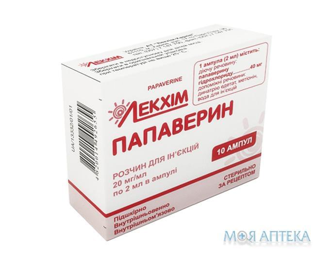 Папаверин р-н д/ін. 20 мг/мл амп. 2 мл, в блістері у пачці №10