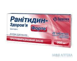 РАНИТИДИН-ЗДОРОВЬЕ ФОРТЕ ТАБЛЕТКИ ПОКРЫТЫЕ ПЛЕНОЧНОЙ ОБОЛОЧКОЙ 300 МГ БЛИСТЕР №20