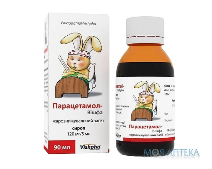 Парацетамол-Вішфа сироп, 120 мг/5 мл по 90 мл у бан.