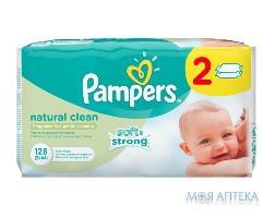 Вологі серветки дитячі Памперс (Pampers) Naturally Clean 128 шт (2 x 64 шт)