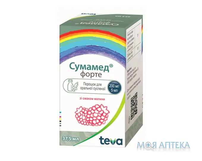 Сумамед Форте пор. д/орал. сусп. 1500 мг фл. 37,5 мл, зі смаком малини №1