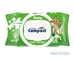 Серветки Вологі Дитячі Ultra Compact з клапаном, ecopack №72