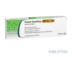 Тожео СолоСтар р-н д/ін. 300 ОД/мл картридж 1,5 мл, вклад. у шприц-ручку, без голки №1