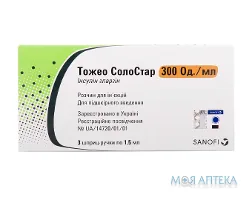 Тожео СолоСтар р-н д/ін. 300 ОД/мл картридж 1,5 мл, вклад. у шприц-ручку, без голки №3