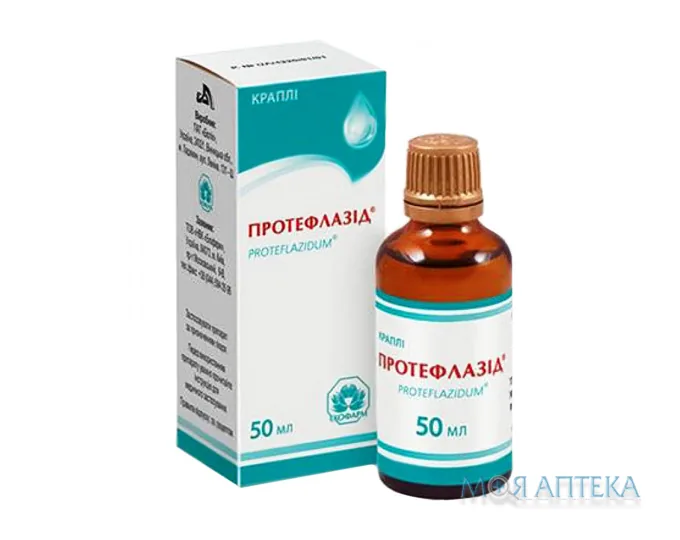 Протефлазід краплі по 50 мл у флак.