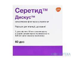 Серетид Дискус порошок д / инг., доз., 50 мкг / 500 мкг / доза по 60 доз в дискуссий