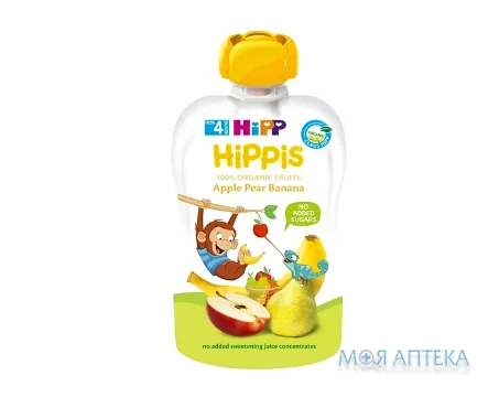 HiPP (Хіпп) Пюре фруктове Яблуко-Груша-Банан 90 г, з 4 міс.