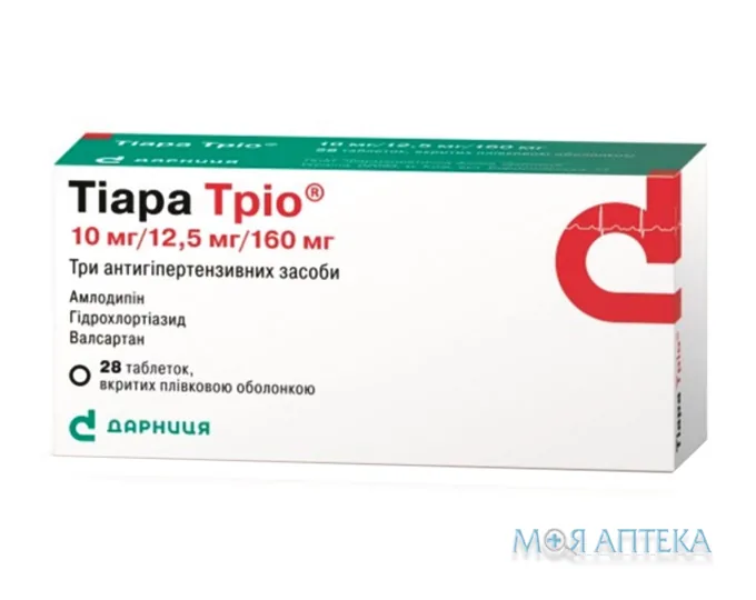 Тіара Тріо таблетки, в/плів. обол., по 10 мг/12,5 мг/160 мг №28 (7х4)