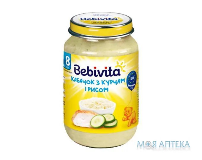 Пюре М`ясо-Овочеве Bebivita (Бебівіта) Кабачок з рисом і курчам 220 г, з 8 міс.