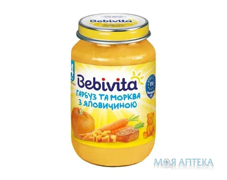 Пюре М`ясо-Овочеве Bebivita (Бебівіта) Гарбуз та морква з яловичиною 190 г, з 4 міс.