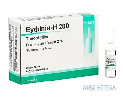 Еуфілін-Н 200 р-н д/ін. 2% амп. 5 мл, блістер у пачці №10