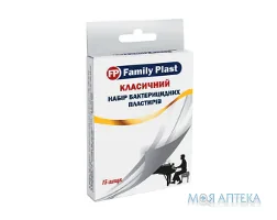 Family Plast Набір Пластирів Бактерицидних Класичний 25х72мм тканин.,38х38мм тканин72х35мм тканин. №15