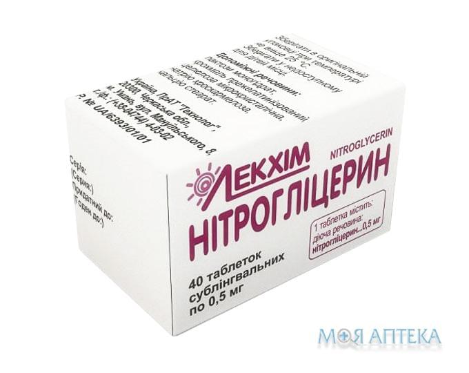 Нітрогліцерин таблетки сублінгв. по 0,5 мг №40 у конт.