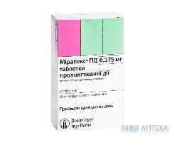 Мірапекс Пд таблетки прол./д. по 0,375 мг №30 (10х3)