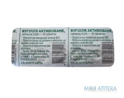Вугілля Активоване таблетки по 0,25 г №10 (10х1)