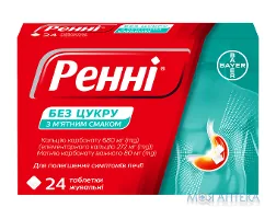 Ренні Без Цукру табл. жув. з м`ятн. смак. №24 (12х2)