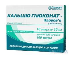 Кальция глюконат р-р д/ин. 100 мг/мл амп. 10 мл №10 Здоровье (Украина, Харьков)