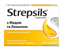 Стрепсілс З Медом Та Лимоном льодяники №24 (12х2)