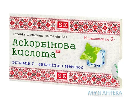 Вітамін-Ка Аскорбінова кислота Евкаліпт Ментол таблетки по 3г №6