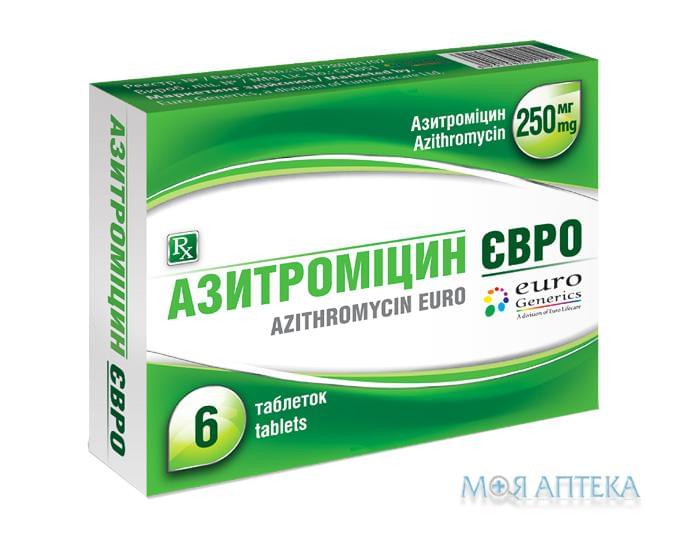 Азитроміцин Євро таблетки, в/о по 250 мг №6 (6х1)