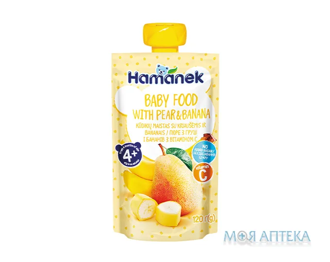 Пюре На Фруктовій Основі Для Дитячого Харчування Hamanek (Хаманек) груша, банан 120 г