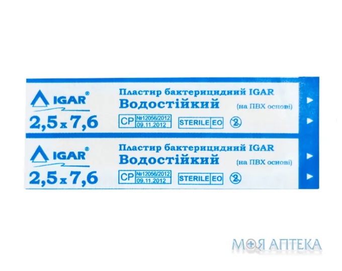 Пластир бактерицидний Igar (Ігар) Водостійкий на ПВХ основі, 2.5х7.6см