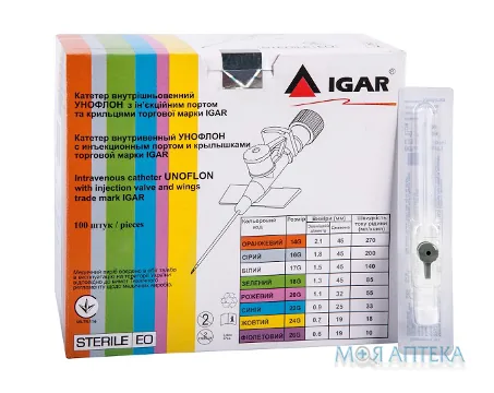 Катетер (канюля) внутрішньовенний Унофлон Ігар (Unoflon Igar) 16G сірий