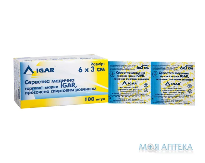 Серветки спиртові Ігар 60х30 мм, №100 інд.уп