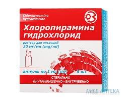 хлоропирамина г/х р-р д/ин. 20 мг/мл 1 мл №5